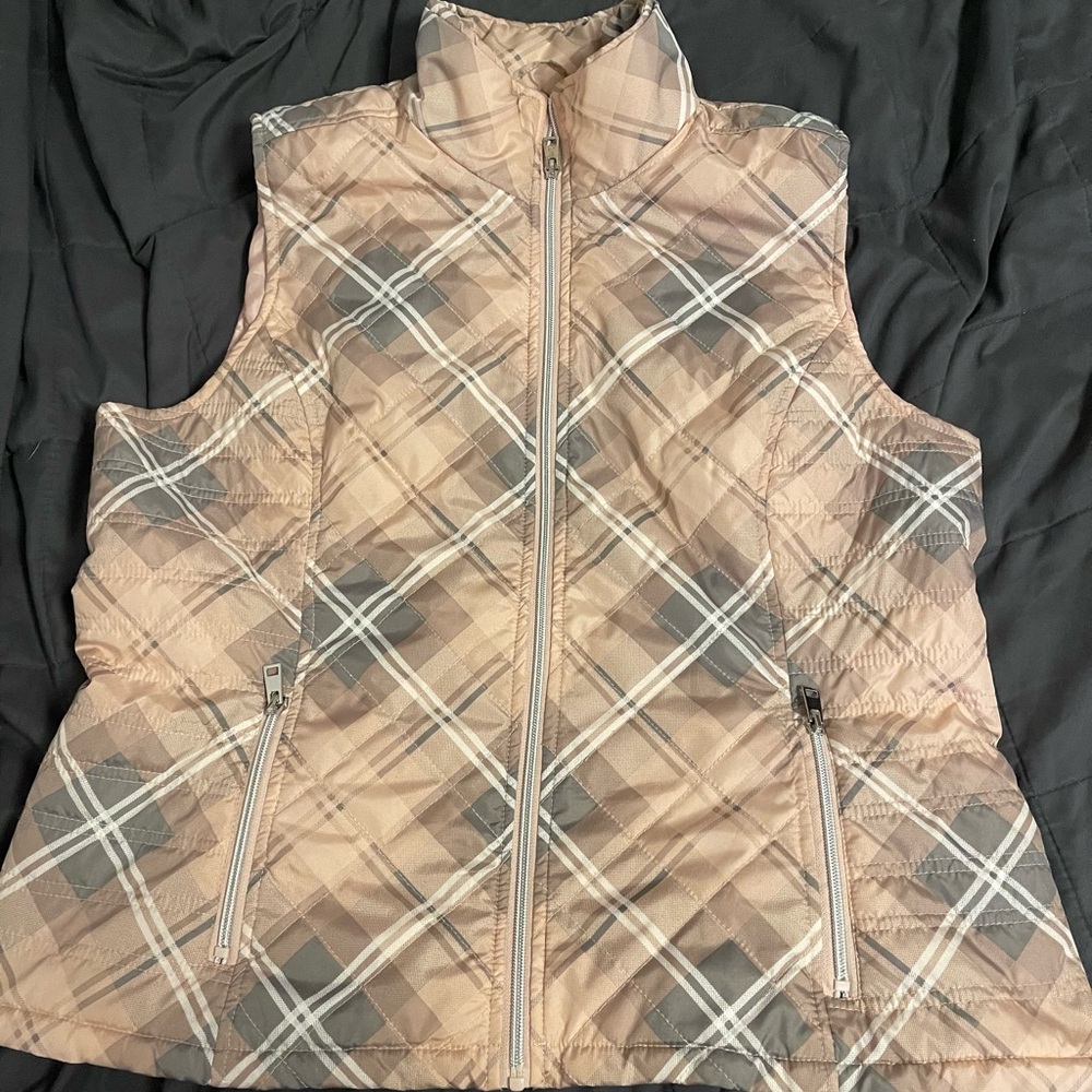 Christopher & Banks Plaid Vest - Beige and Gray